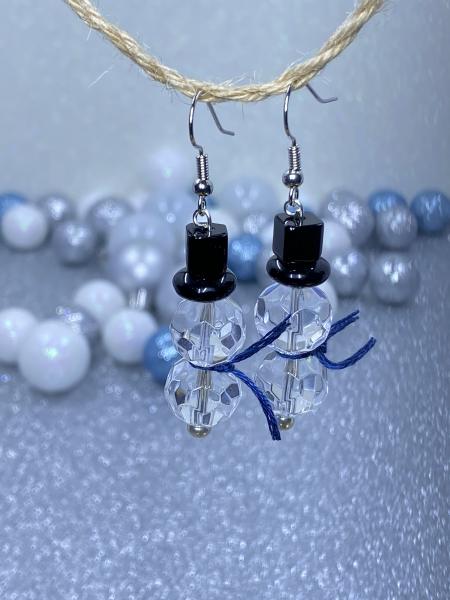 Chrystal Snowmen Earrings with Blue Scarves. picture