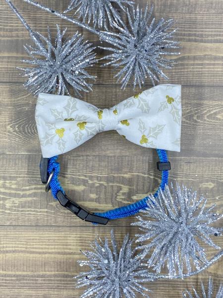 Gold and White Holly Dog Bowtie. picture