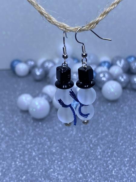Iridescent Snowmen Earrings with Blue Scarves