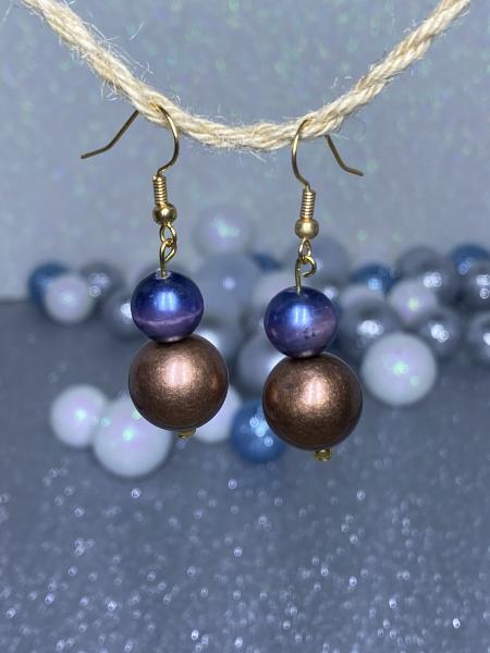 Brown and Navy Beaded Earrings