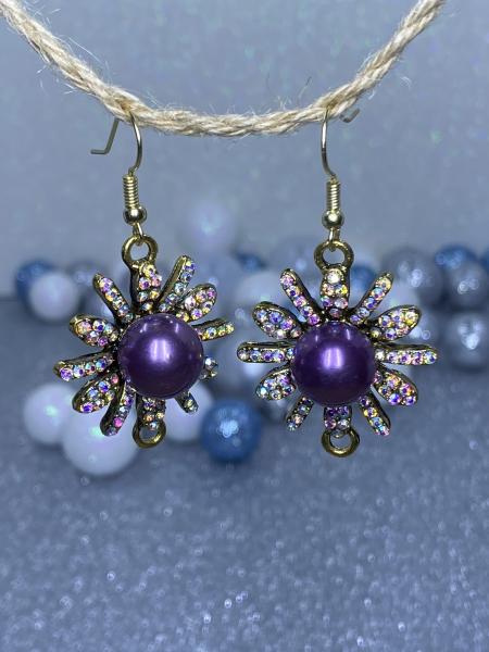 Purple and White Jeweled Earrings