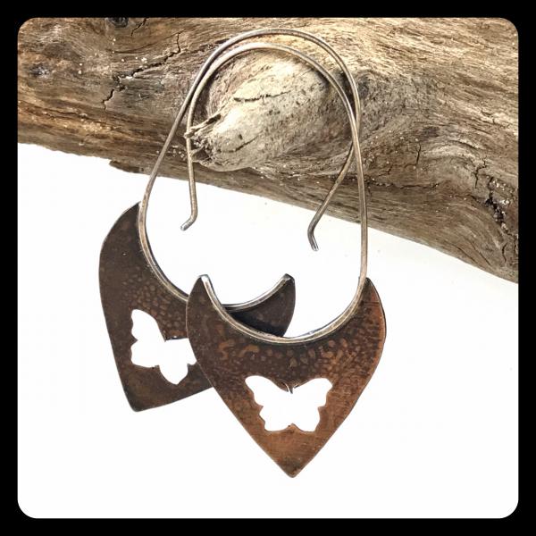 Copper Tooth Earring with Butterfly Silhouette cut out picture