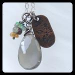 Moonstone, Ethiopian Opal, UFO etched charm Cluster Necklace- sterling silver