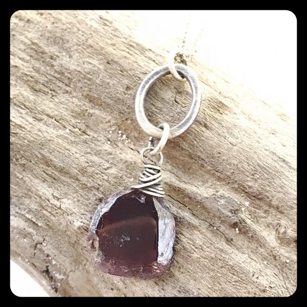 Garnet Crystal Slice Sterling Silver Necklace picture