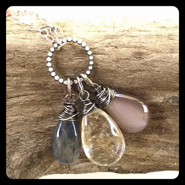 Rutilated Quartz, Labradorite, Moonstone Necklace on sterling silver picture