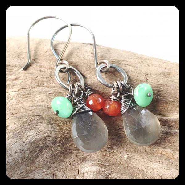 Moonstone Chrysoprase Carnelian Sterling Silver Earrings picture