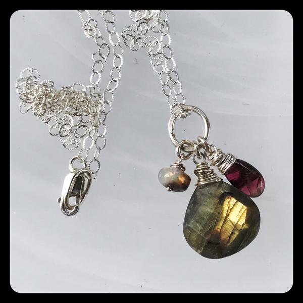 Labradorite, Tourmaline, Ethiopian Opal Cluster Necklace- sterling silver picture
