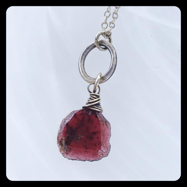 Garnet Crystal Slice Sterling Silver Necklace picture