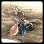 Oregon Sunstone, Tourmaline, Kyanite Cluster Necklace- sterling silver