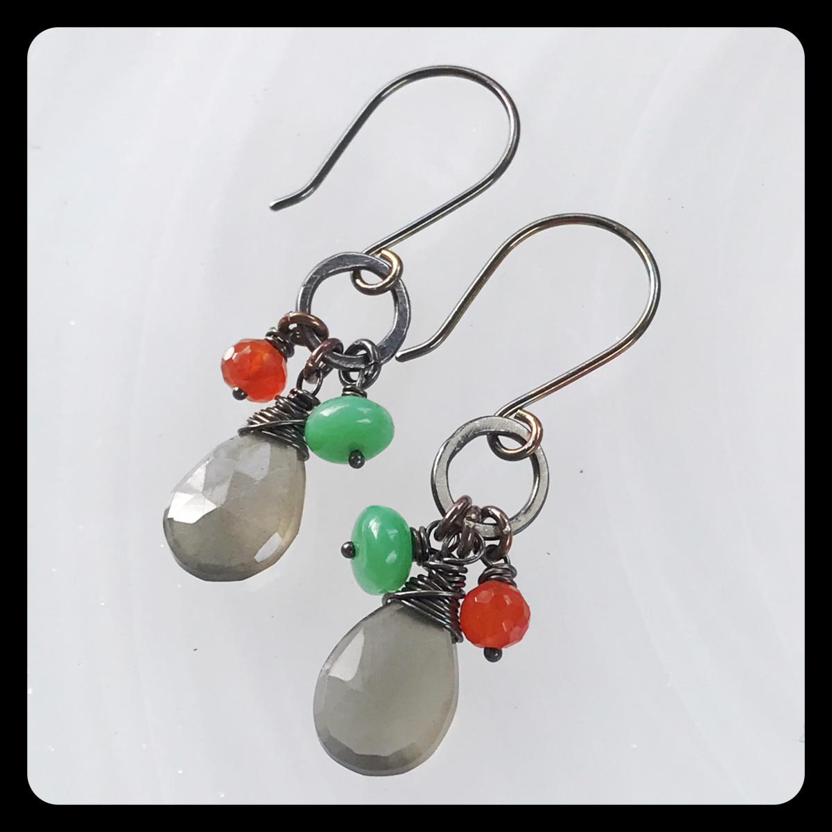 Moonstone Chrysoprase Carnelian Sterling Silver Earrings picture