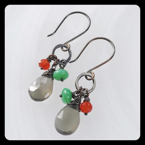 Moonstone Chrysoprase Carnelian Sterling Silver Earrings picture