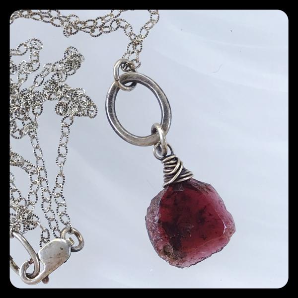 Garnet Crystal Slice Sterling Silver Necklace picture