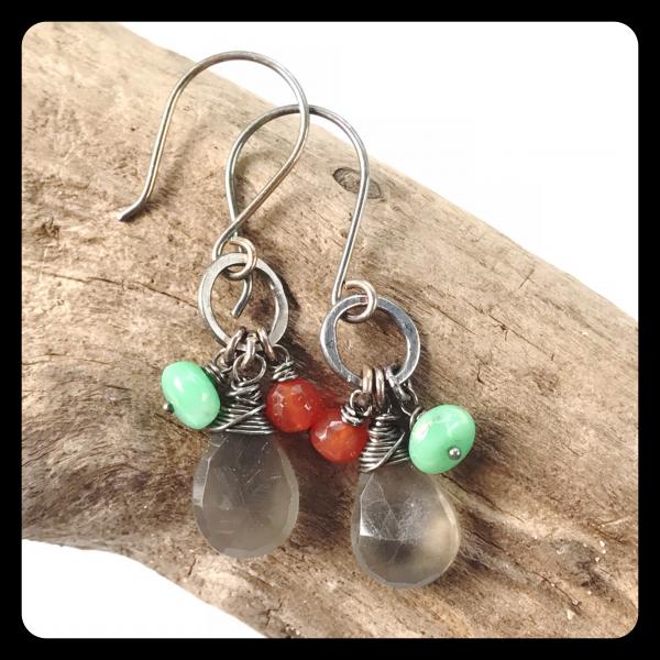 Moonstone Chrysoprase Carnelian Sterling Silver Earrings picture