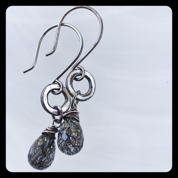 Tourmalinated Quartz Bead Ring Sterling Silver Earrings picture