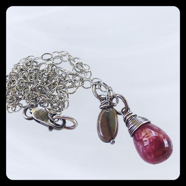 Black Ethiopian Opal, Ruby Cluster Necklace- sterling silver picture