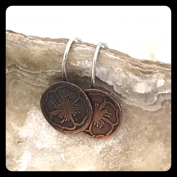 Dogwood Etched Copper and Sterling Silver Earrings picture