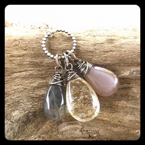 Rutilated Quartz, Labradorite, Moonstone Necklace on sterling silver picture