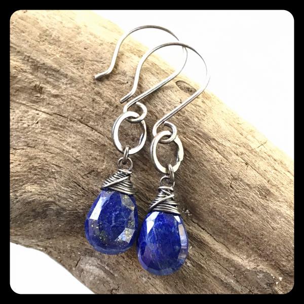 Lapis Lazuli Bead Ring Sterling Silver Earrings picture
