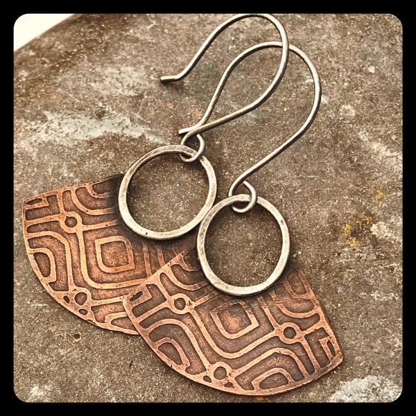 Blade Earrings in copper and sterling silver picture