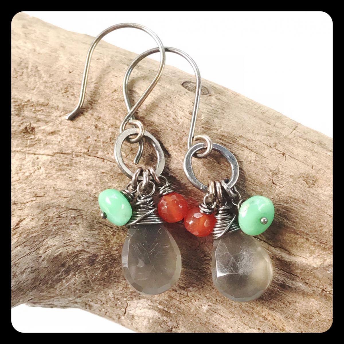 Moonstone Chrysoprase Carnelian Sterling Silver Earrings picture