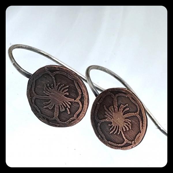 Dogwood Etched Copper and Sterling Silver Earrings picture