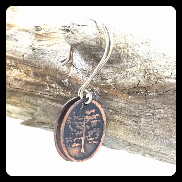 Cypress Tree Etched Copper and Sterling Silver Earrings picture