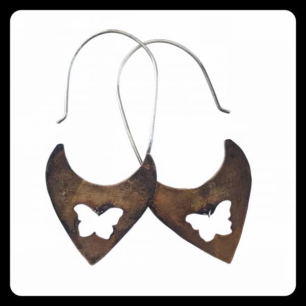 Copper Tooth Earring with Butterfly Silhouette cut out picture