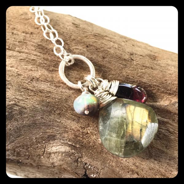 Labradorite, Tourmaline, Ethiopian Opal Cluster Necklace- sterling silver picture