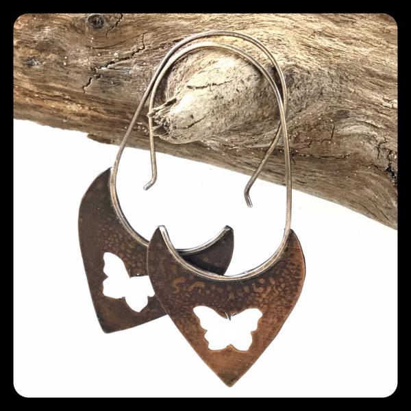 Copper Tooth Earring with Butterfly Silhouette cut out picture