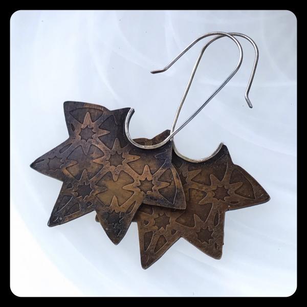 Starburst Fixed Earrings in copper and sterling silver picture