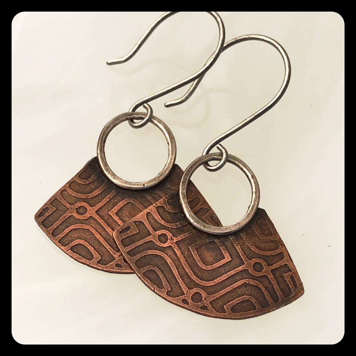 Blade Earrings in copper and sterling silver picture