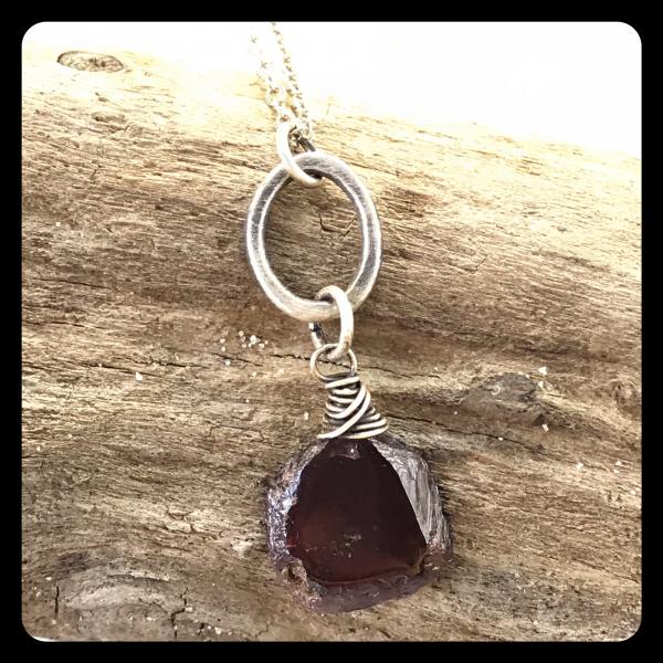 Garnet Crystal Slice Sterling Silver Necklace picture