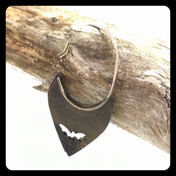 Copper Tooth Earring with Bat Silhouette cut out picture