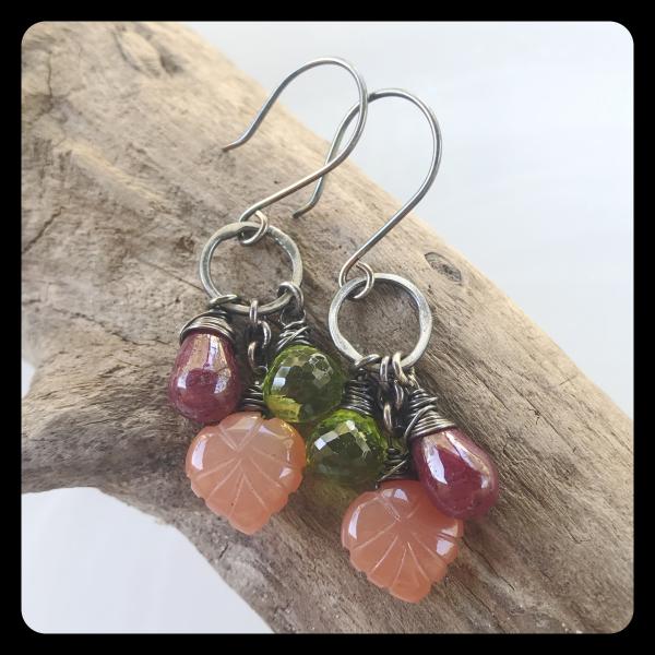 Moonstone Ruby Peridot Sterling Silver Earrings picture