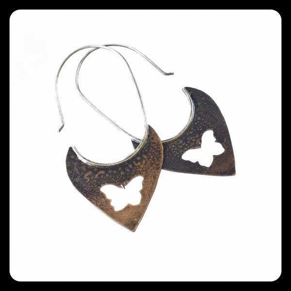 Copper Tooth Earring with Butterfly Silhouette cut out picture