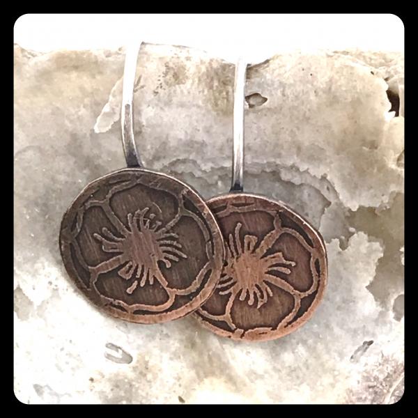 Dogwood Etched Copper and Sterling Silver Earrings picture