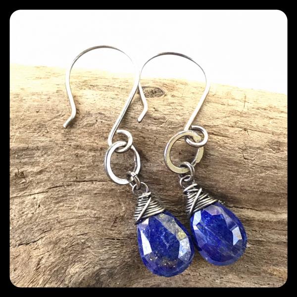 Lapis Lazuli Bead Ring Sterling Silver Earrings picture