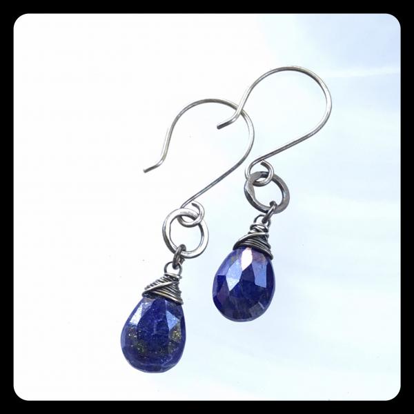 Lapis Lazuli Bead Ring Sterling Silver Earrings picture