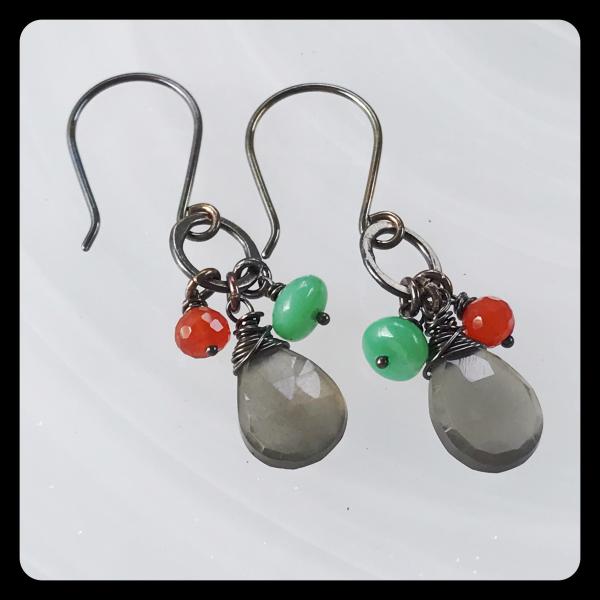 Moonstone Chrysoprase Carnelian Sterling Silver Earrings picture