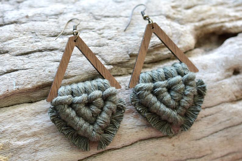 Army Green Macrame Earrings picture