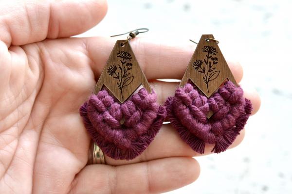 Boysenberry Floral Macrame Earrings picture