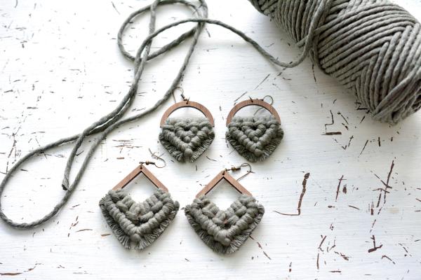 Army Green Macrame Earrings