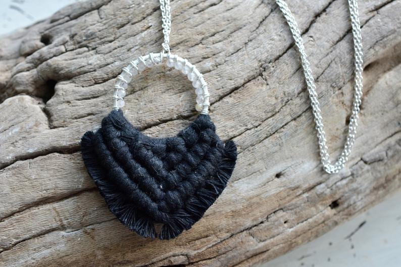 Black Beaded Macrame Necklace picture