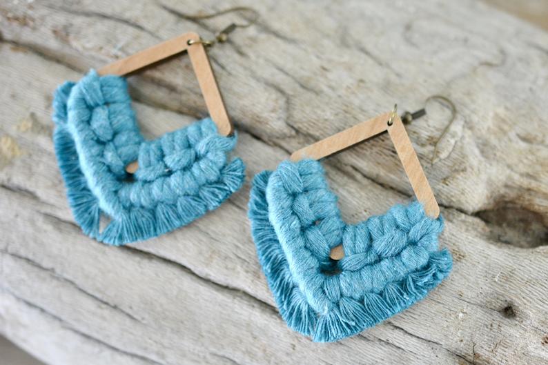 Teal Macrame Earrings picture