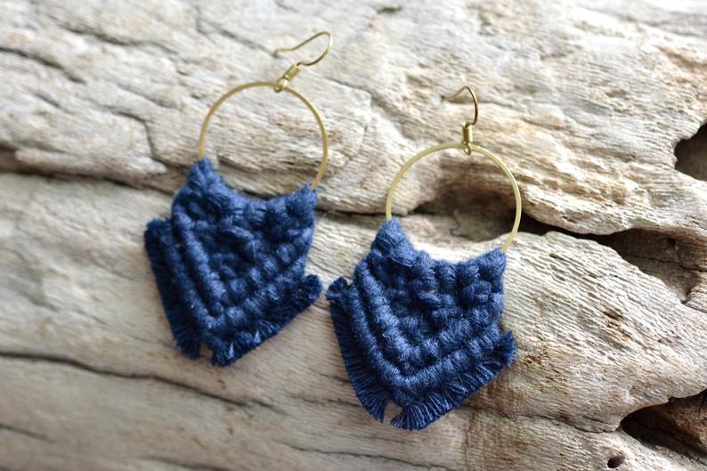 Navy Blue Macrame Earrings picture