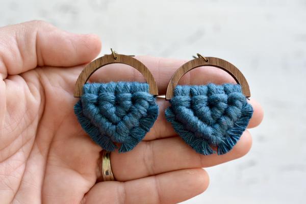 Peacock Wooden Macrame Earrings picture