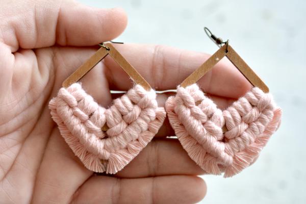 Rose Wooden Macrame Earrings picture