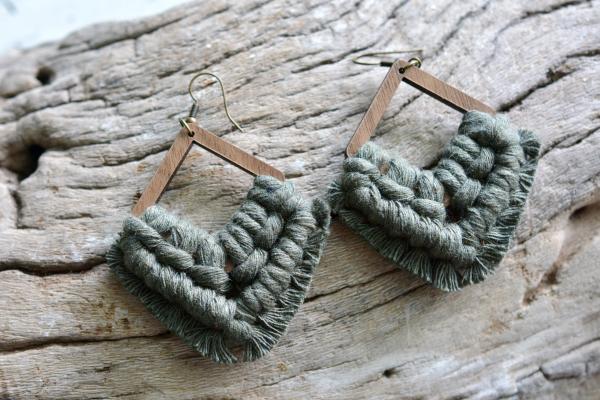 Army Green Macrame Earrings picture