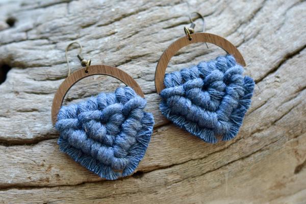 Faded Indigo Wooden Macrame Earrings picture