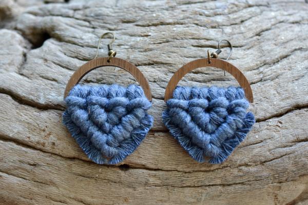 Faded Indigo Wooden Macrame Earrings picture